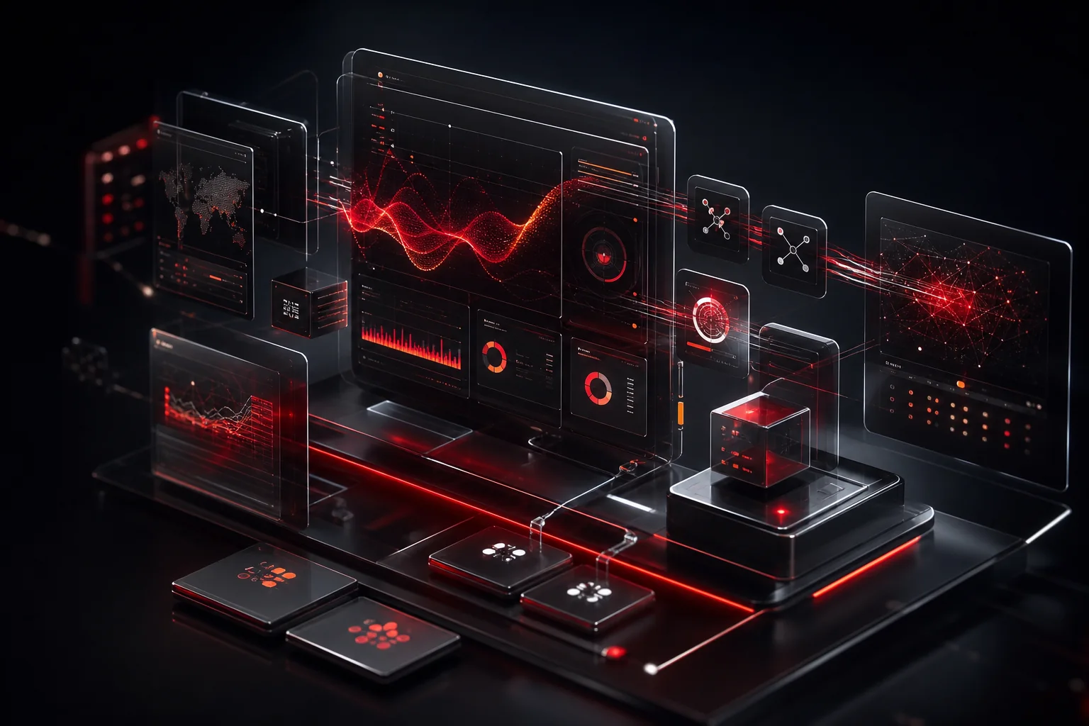Business software interface and data workflow visual